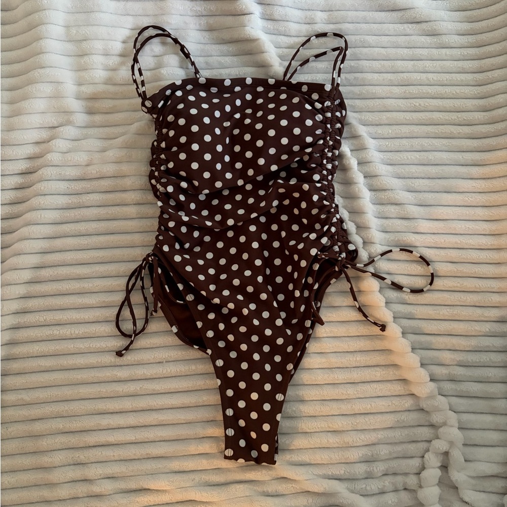 Brown Polka Dot One-Piece Swimsuit